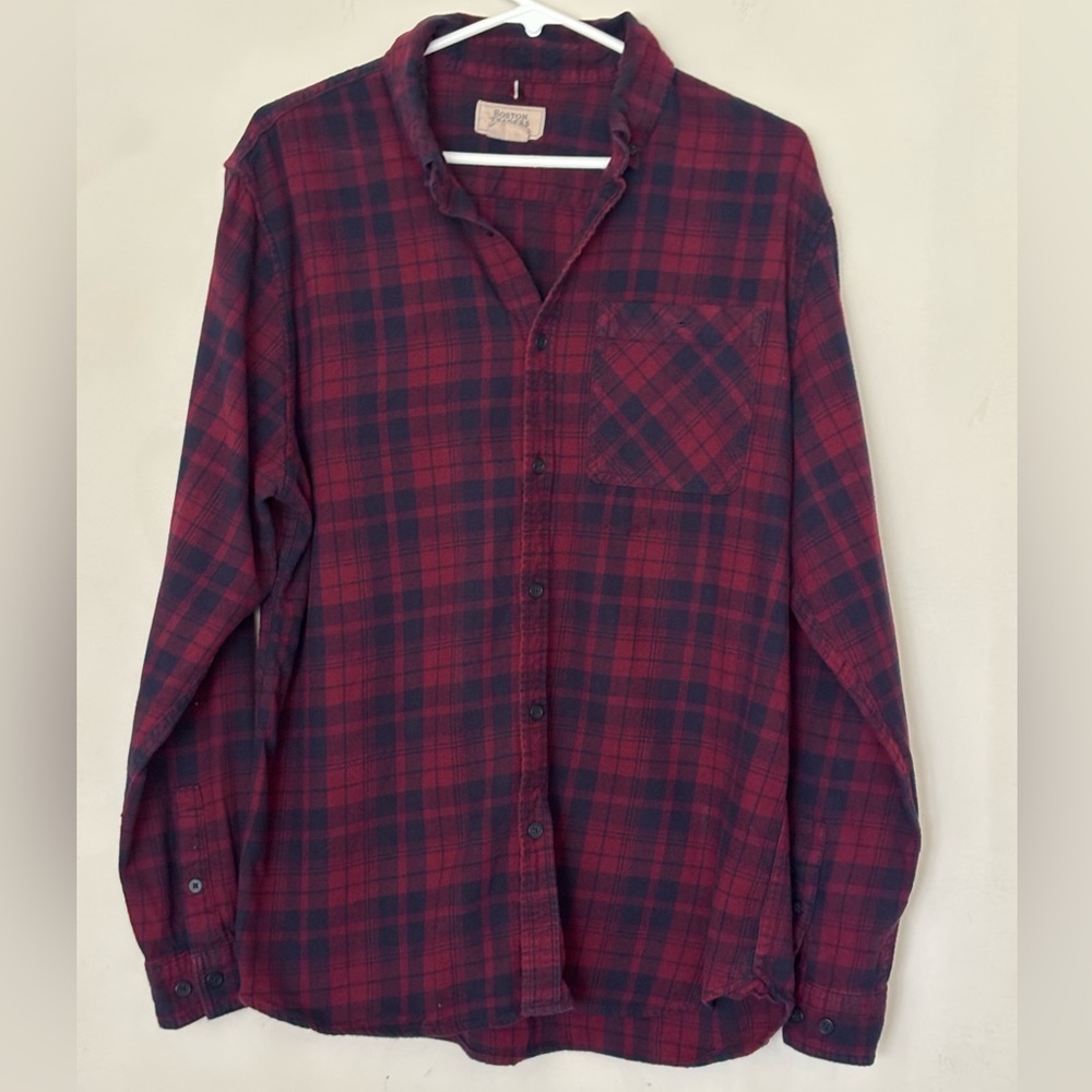 Boston Traders Vintage Men’s Burgundy and Black Plaid Shirt